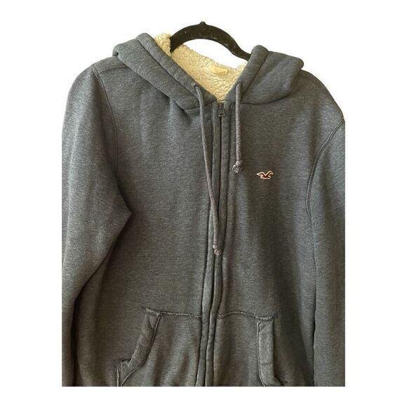 Men’s Hollister Gray Fleece Lined Full Zip Hoodie Jacket Size Medium - Picture 3 of 7
